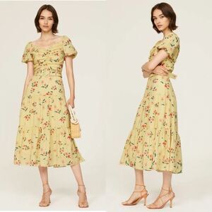 Paloma Blue Evie Dress Yellow Floral Midi Size Medium